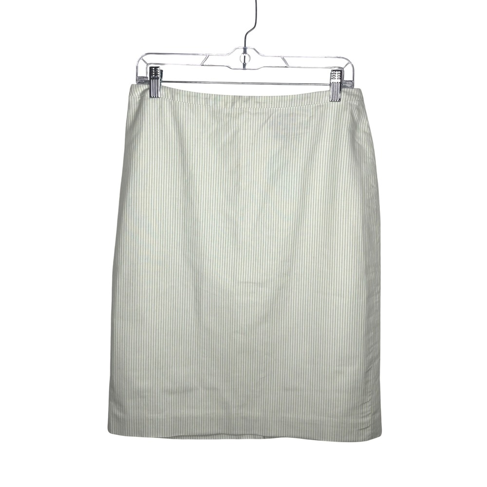 Brooks Brothers Cotton Striped Pencil Skirt Green White Preppy Office Size 8